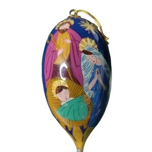 Pier 1 Christmas Li Bien Glass Ornament Holy Family Peace Joy 2014 in Box